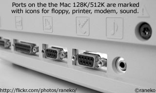 Ports on the rear of the Mac 512K