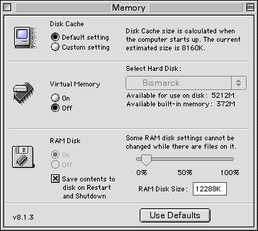 Memory Control Panel