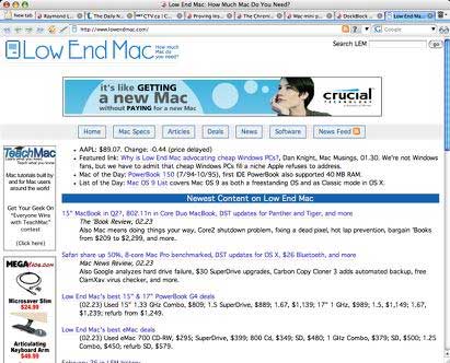 Low End Mac's homepage in Opera