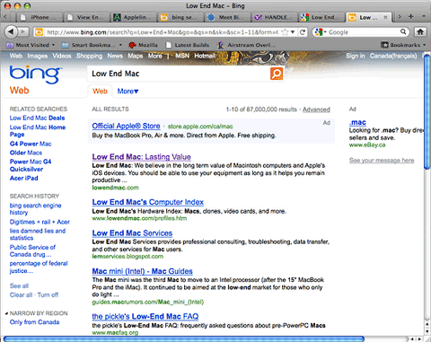 Bing search results for Low End Mac