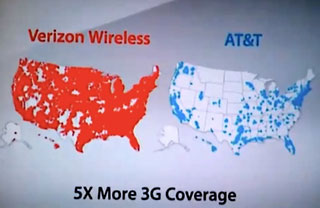 Verizon vs. AT&T 3G coverage map