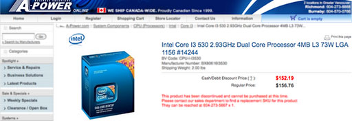 A-Power Computer briefly listed the Intel i3 CPU on its website