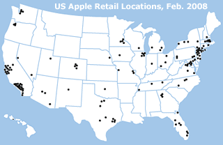 Locations of Apple Stores in the US