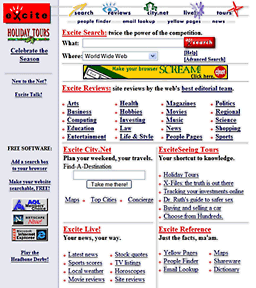 Excite, a popular search engine in 1996.