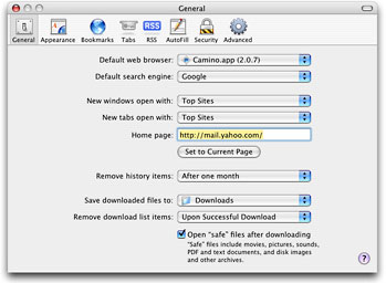 General preferences in Safari