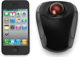 Kensington Orbit Wireless Mobile Trackball next to iPhone