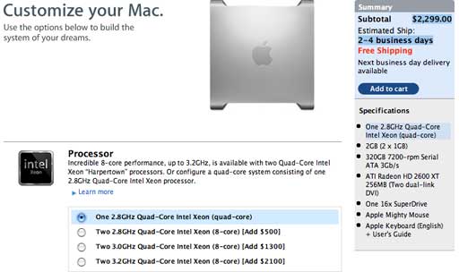 4-core Mac Pro price: $2,299