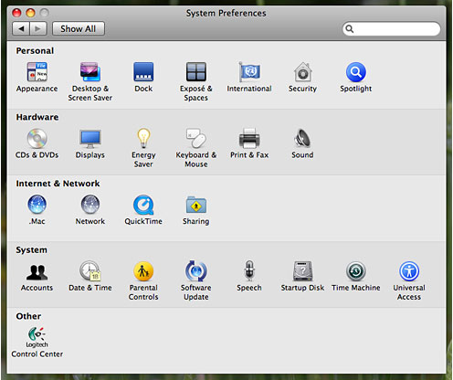 System Preferences in Mac OS X 10.5