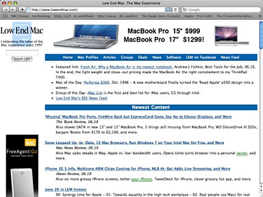 Low End Mac as seen in Safari 4