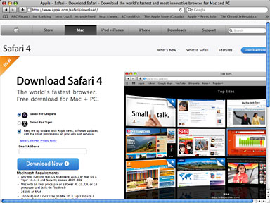Apple's Safari 4 page viewed with Safari 4