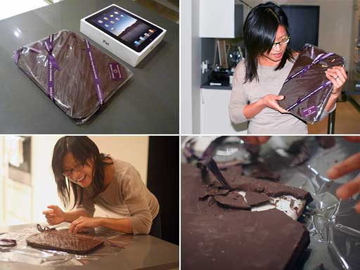 Unboxing a chocolate-covered iPad and chipping away at the chocolate