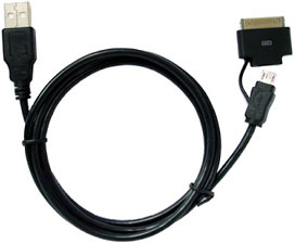 USB to Micro USB + Apple 30-pin Dock Connector Cable