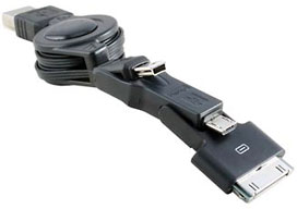 3-in-1 iPhone Dock/Micro USB/Mini USB Retractable Cable
