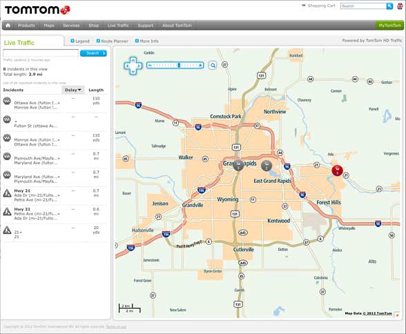 TomTom's LiveTraffic website