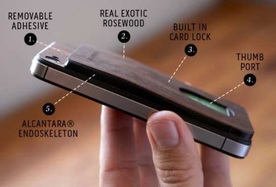 Rosewood Precision Pocket Card Carrier for iPhone 4/4S