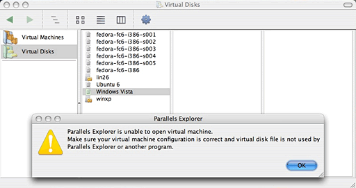 Parallels Explorer with error message