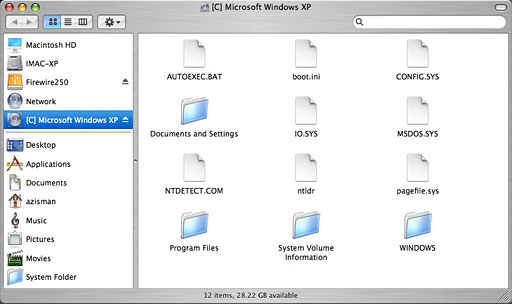 Windows XP in the Mac Finder