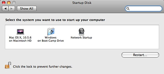 Startup Disk system preference in Mac OS X