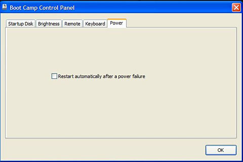 The Power tab in the Boot Camp control panel