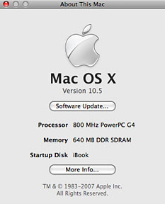 Leopard running on an 800 MHz iBook G4