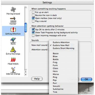 Eudora sound settings