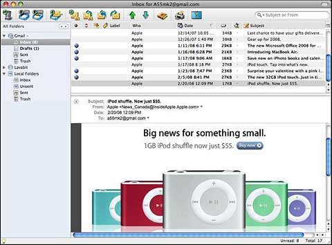 Eudora 8 is a 3-pane email client