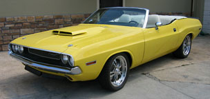 yellow 1970 Dodge Challenger convertible