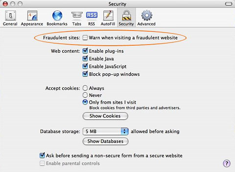 Warn when visiting a fraudulent website in Safari