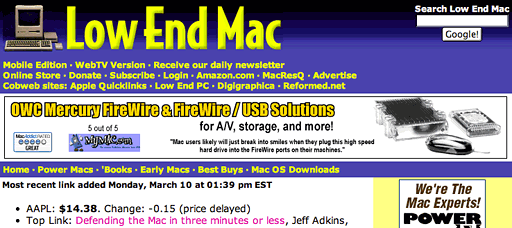 Low End Mac home page