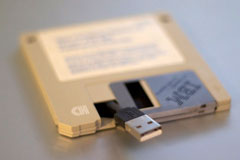 USB flash drive installed in a floppy disk
