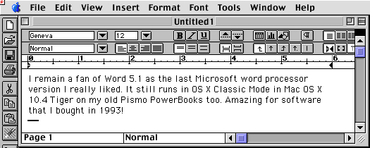 Word 5.1 running in Classic Mode.