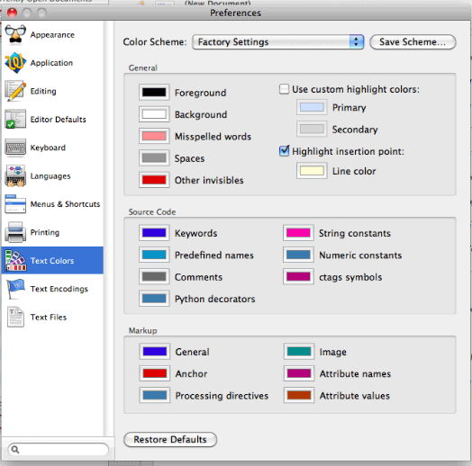 TextWrangler 4.0 colors