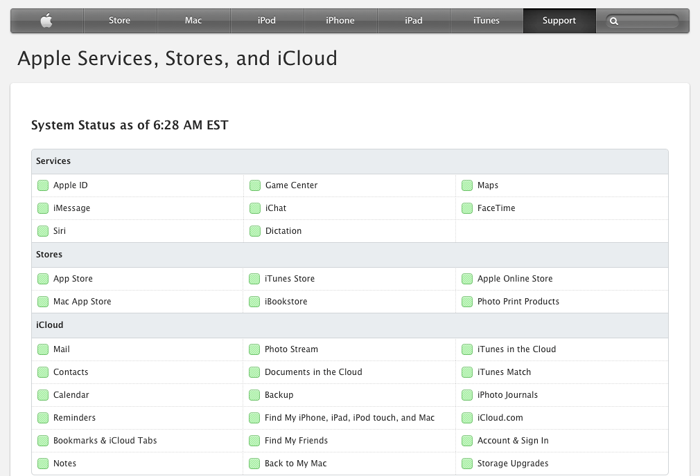 Apple Services, Stores, and iCloud Status Monitor