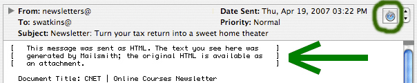 Mailsmith converts HTML email to plain text