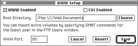 WWW Setup in NetPresenz
